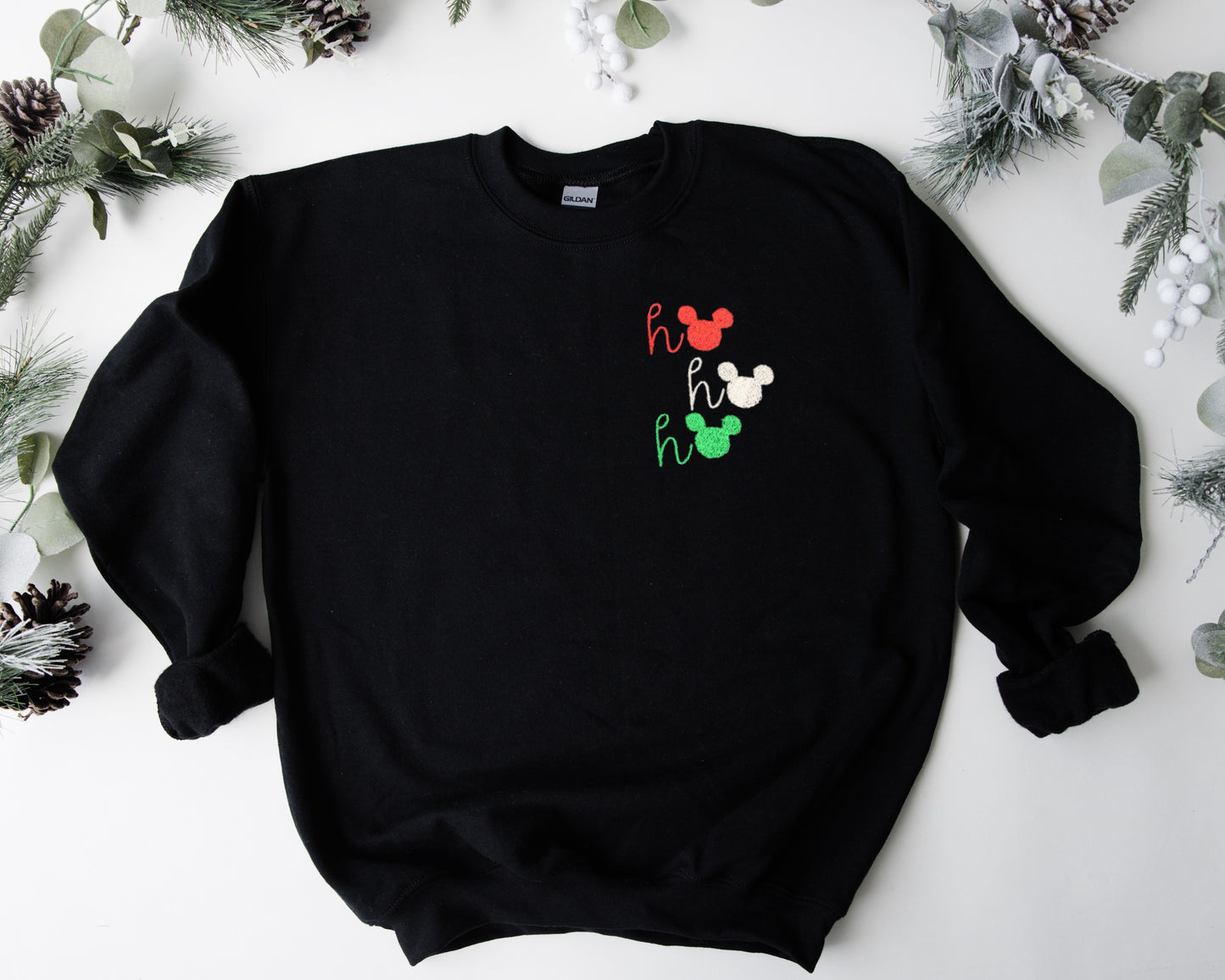 Mickey Ho Ho Ho Embroidered Adult Unisex Crewneck Sweatshirt