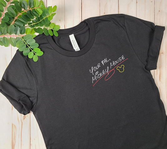 Mickey Mouse Autograph Black Embroidered Tee