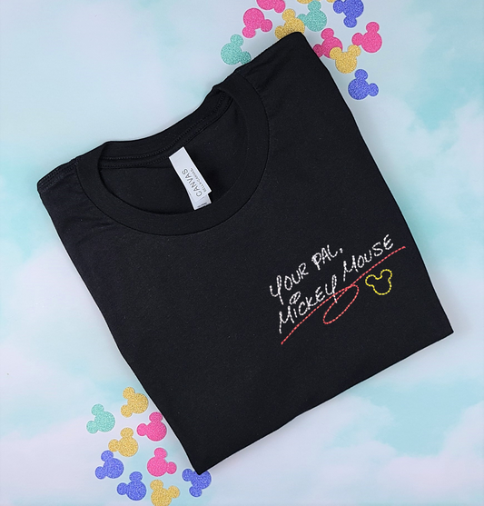 Mickey Mouse Autograph Black Embroidered Tee