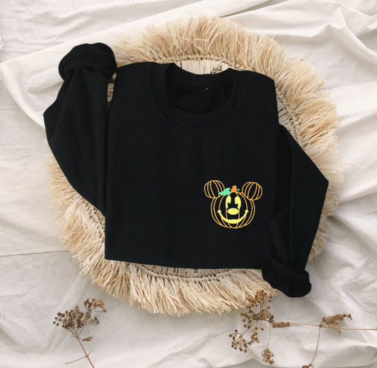 Pumpkin Mickey Decor Embroidered Unisex Crewneck Sweatshirt