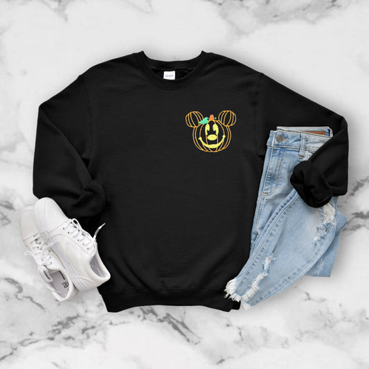 Pumpkin Mickey Decor Embroidered Unisex Crewneck Sweatshirt