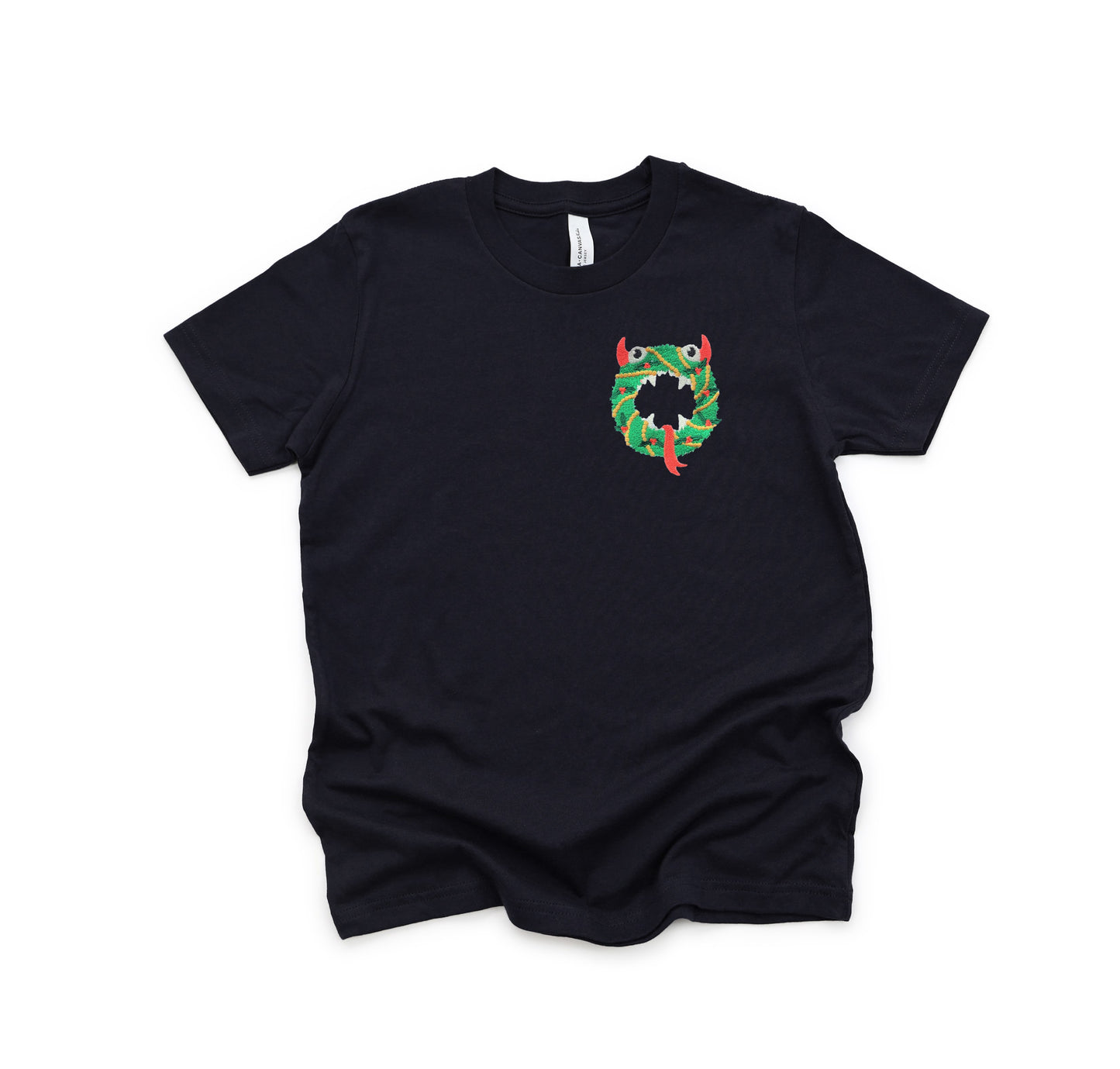 Monster Christmas Wreath Embroidered Youth Shirt