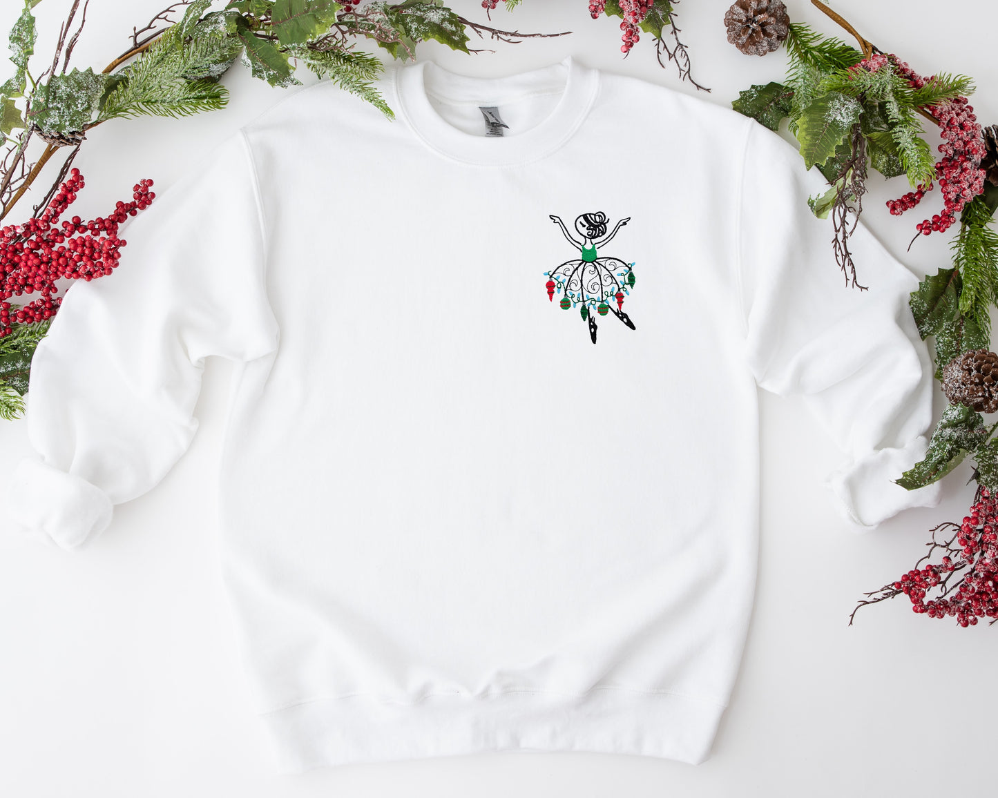 Christmas Ornament Ballerina Embroidered Unisex Crewneck Sweatshirt