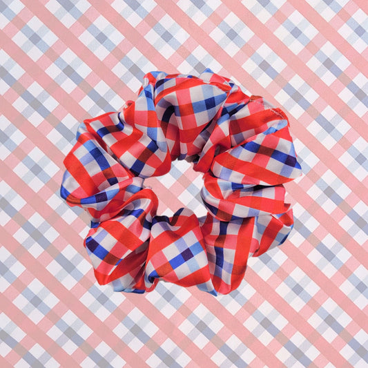 4th of July Gingham Satin Scrunchie
