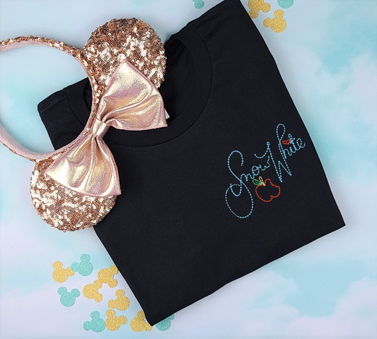 Snow White Autograph Black Embroidered Tee
