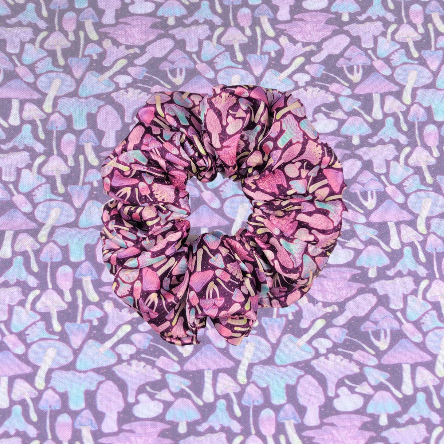 Purple Mushrooms Satin Scrunchie