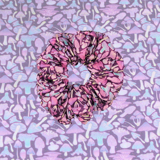 Purple Mushrooms Satin Scrunchie