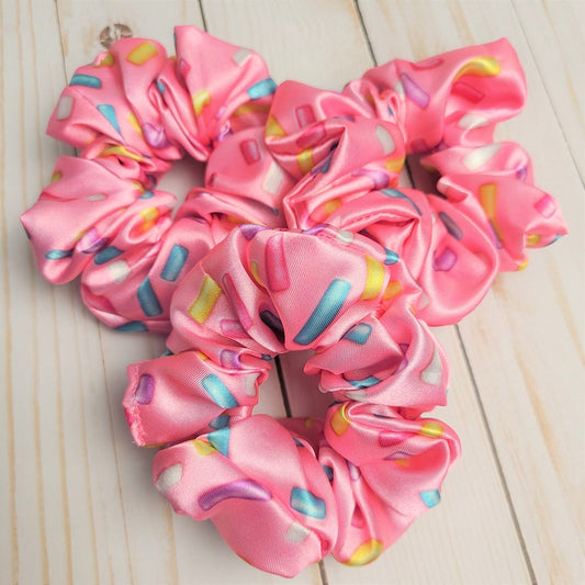 Pink Sprinkles Satin Scrunchie