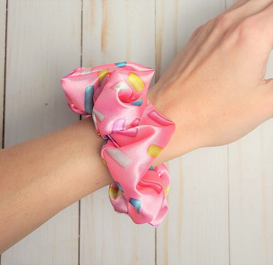 Pink Sprinkles Satin Scrunchie