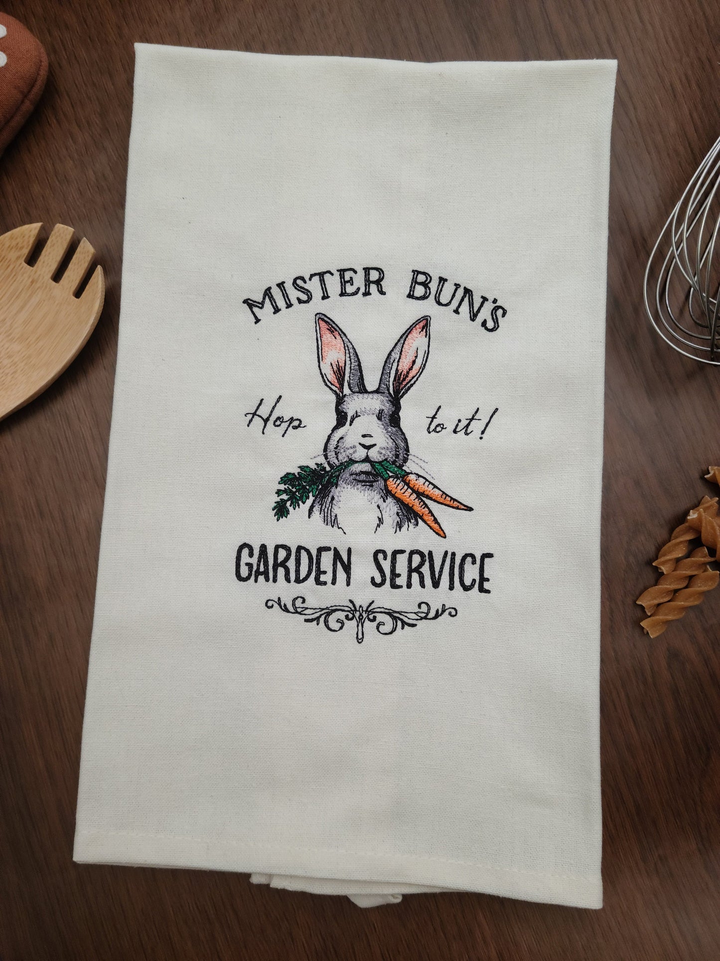 Mister Bun's Gardening Service Embroidered Kitchen Tea Towel