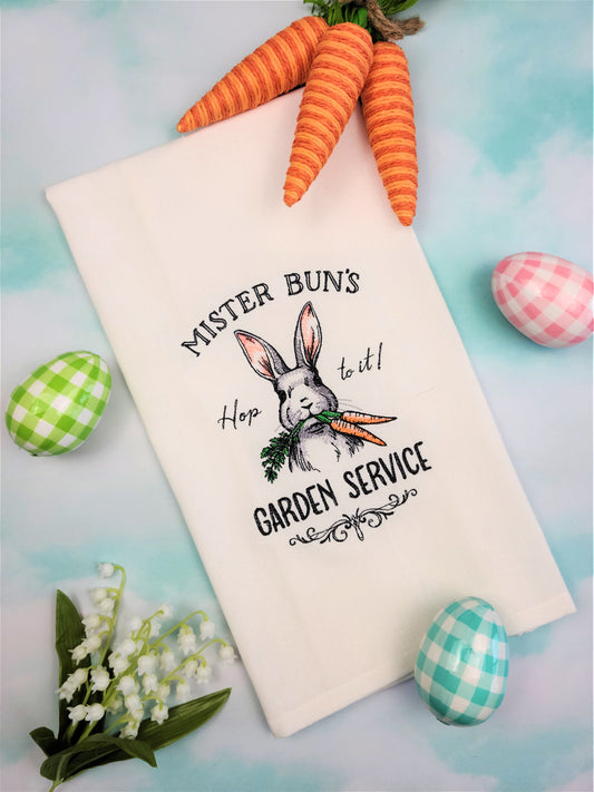 Mister Bun's Gardening Service Embroidered Kitchen Tea Towel