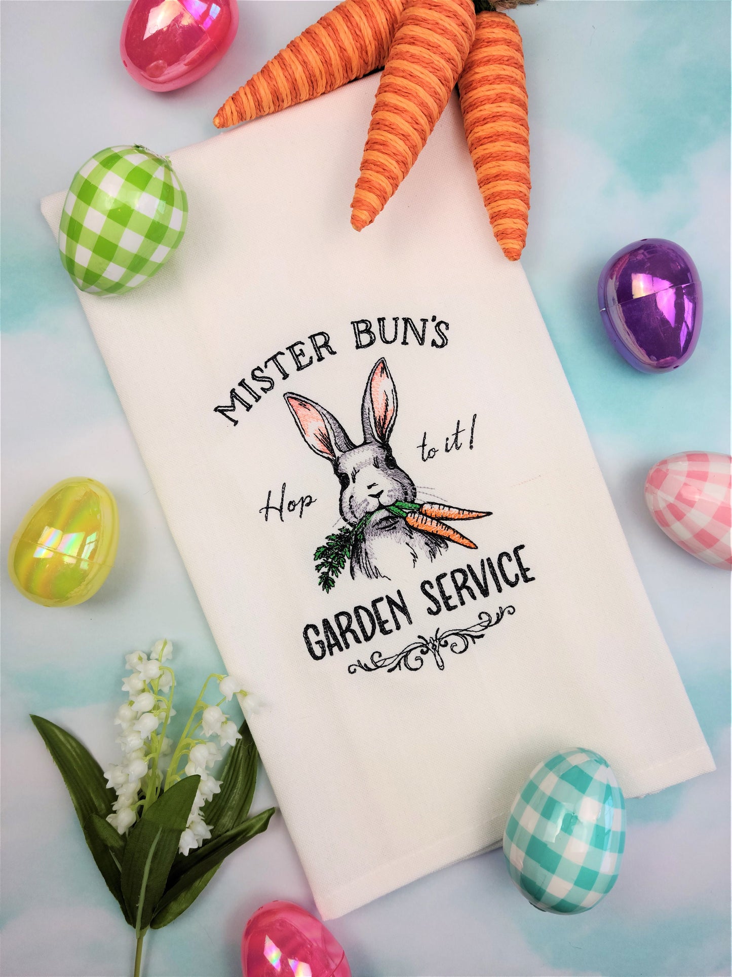 Mister Bun's Gardening Service Embroidered Kitchen Tea Towel