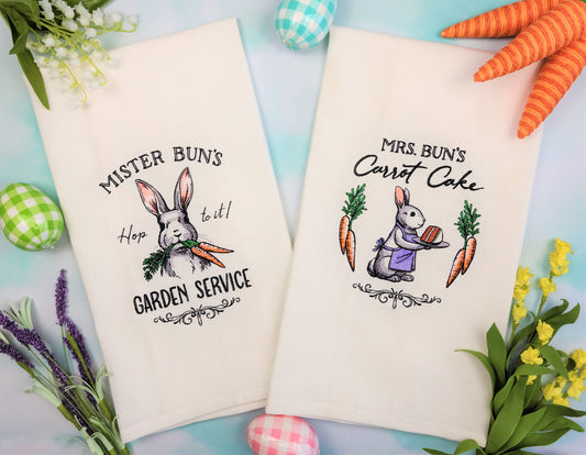 Set of 2 Tea Towels | Mister and Mrs. Bun's Embroidered Kitchen Tea Towels