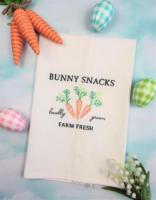 Bunny Snacks Embroidered Kitchen Tea Towel