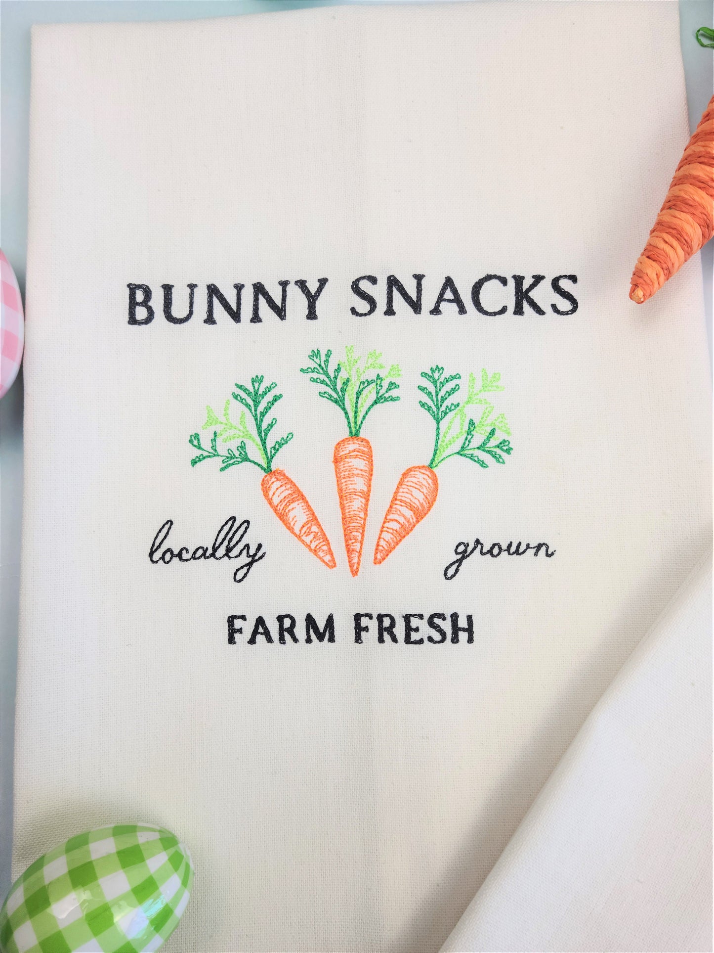 Bunny Snacks Embroidered Kitchen Tea Towel