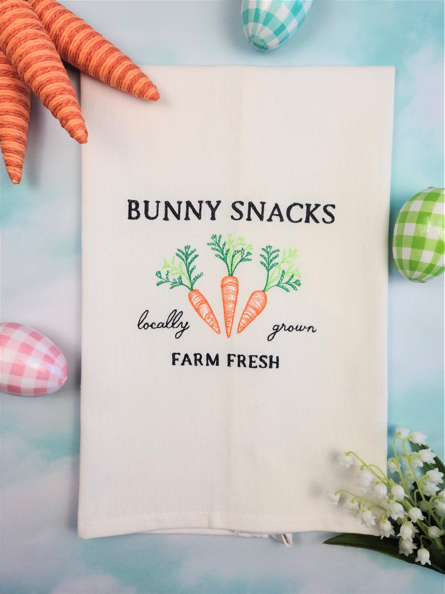 Bunny Snacks Embroidered Kitchen Tea Towel