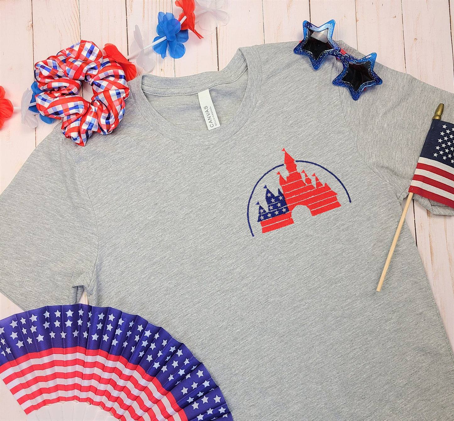 Patriotic Castle Embroidered Gray Tee
