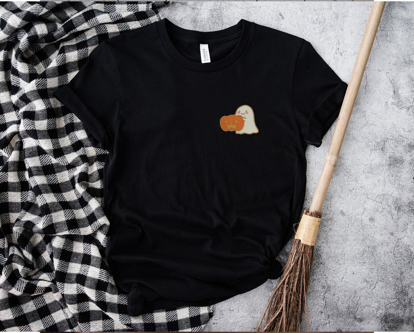 Embroidered Pumpkin Ghost Adult Unisex Tee