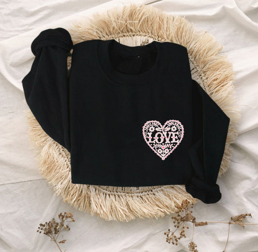 Love Flower Heart Embroidered Unisex Crewneck Sweatshirt