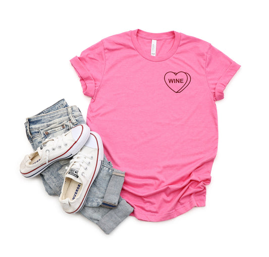 Wine Conversation Heart Embroidered Adult Shirt