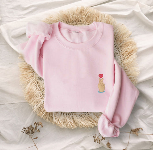 K-Pop Finger Heart Embroidered Unisex Crewneck Sweatshirt