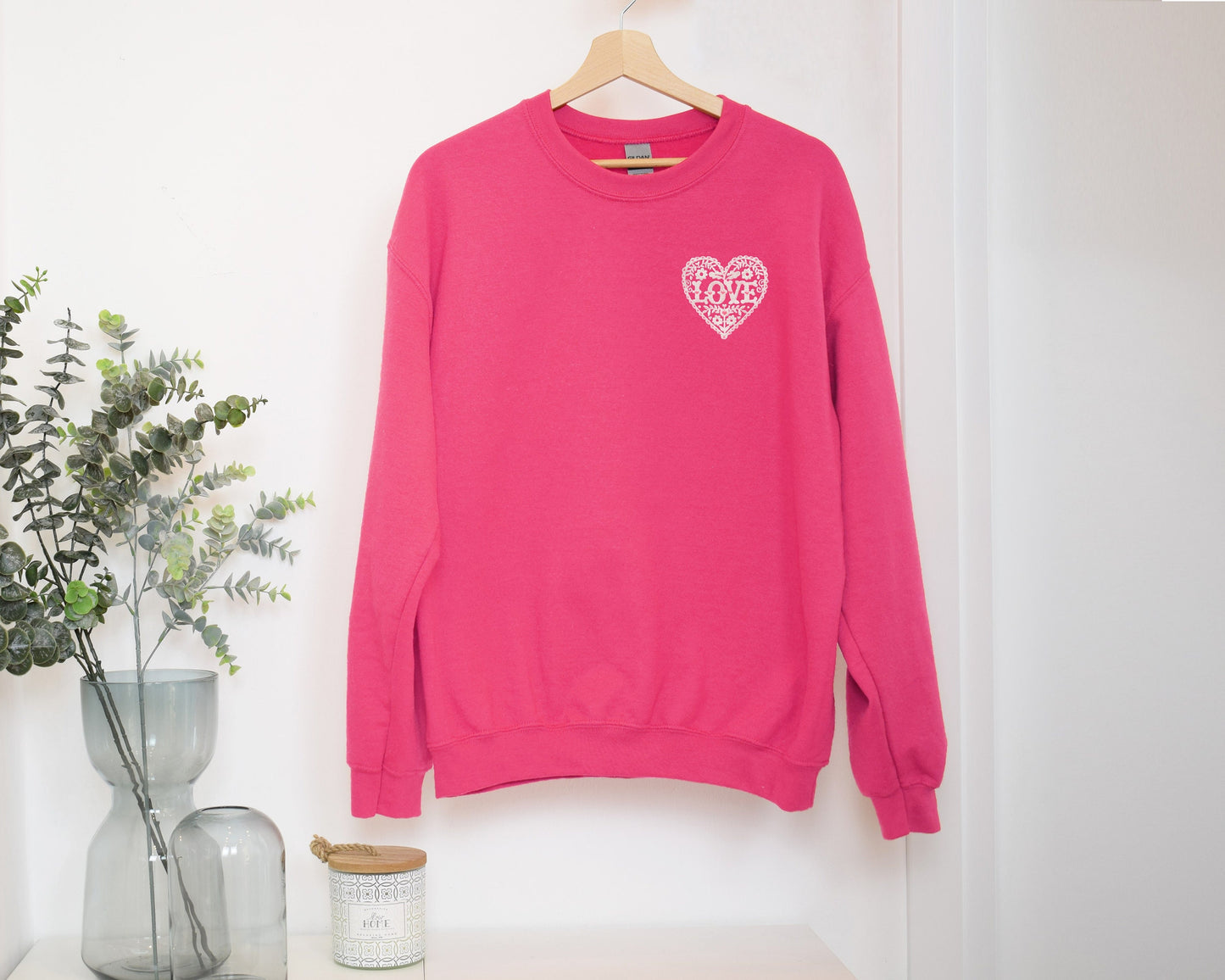 Love Flower Heart Embroidered Unisex Crewneck Sweatshirt