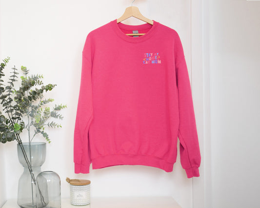 Stay at Home Cat Mom Embroidered Unisex Crewneck Sweatshirt