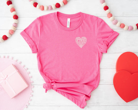 Love Flower Heart Embroidered Unisex Tee