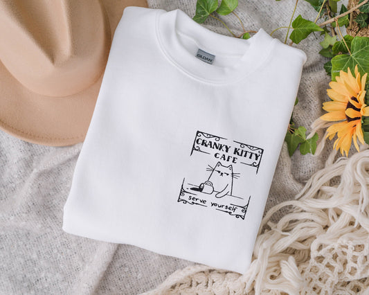 Cranky Kitty Cafe Embroidered Unisex Crewneck Sweatshirt