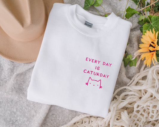 Every Day is Caturday Embroidered Unisex Crewneck Sweatshirt