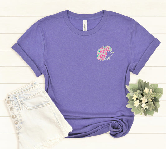 Flower Hedgehog Embroidered Unisex Tee