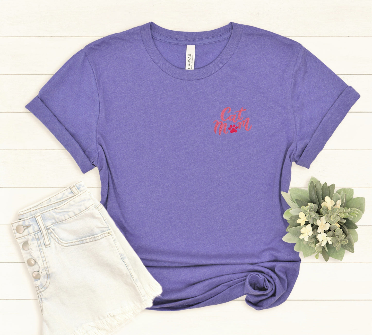 Cat Mom Embroidered Tee