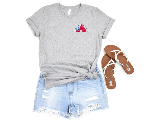 Patriotic Castle Embroidered Gray Tee