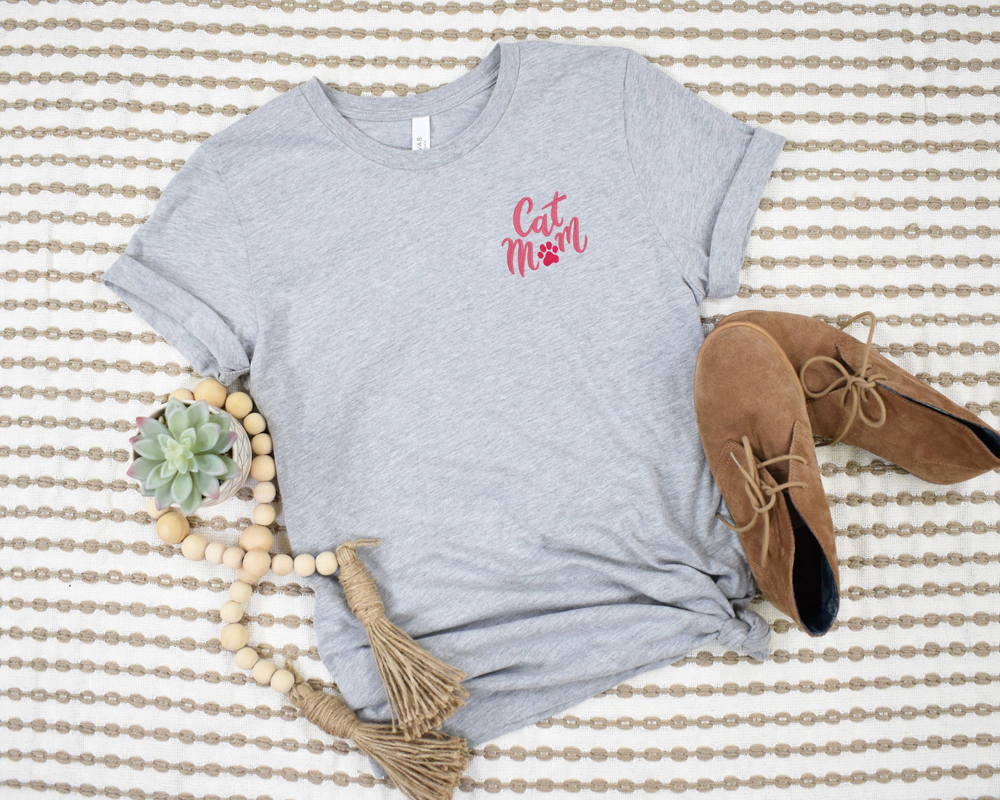 Cat Mom Embroidered Tee