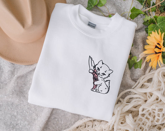 Switchblade Kitten Embroidered Unisex Crewneck Sweatshirt