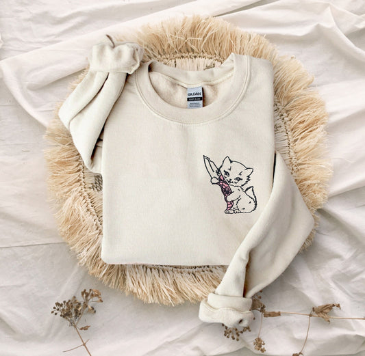 Switchblade Kitten Embroidered Unisex Crewneck Sweatshirt
