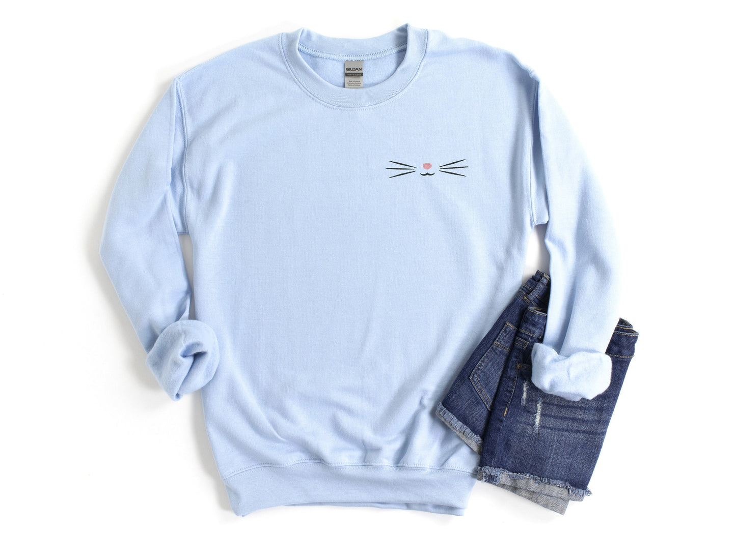 Cat Whiskers Embroidered Unisex Crewneck Sweatshirt