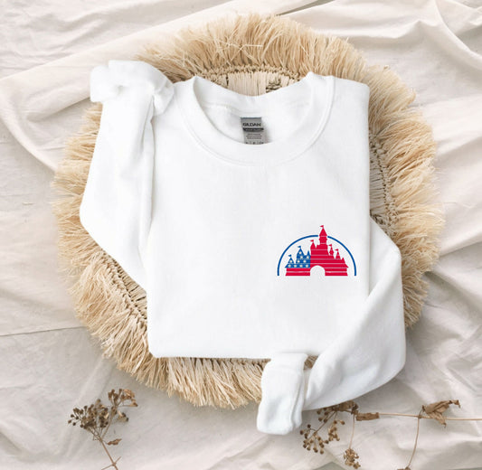 Embroidered Disney USA Flag Unisex Crewneck Sweatshirt