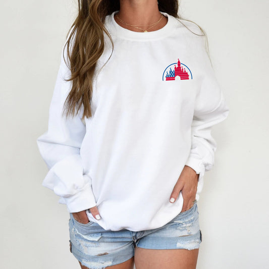 Embroidered Disney USA Flag Unisex Crewneck Sweatshirt