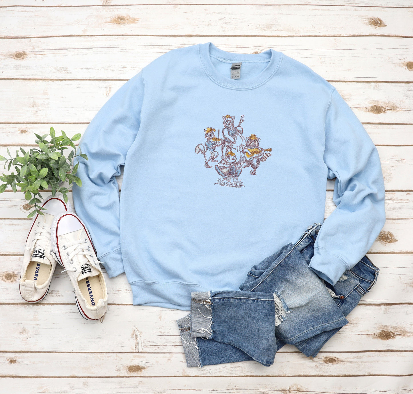 Embroidered Country Woodland Animal Band Unisex Crewneck Sweatshirt