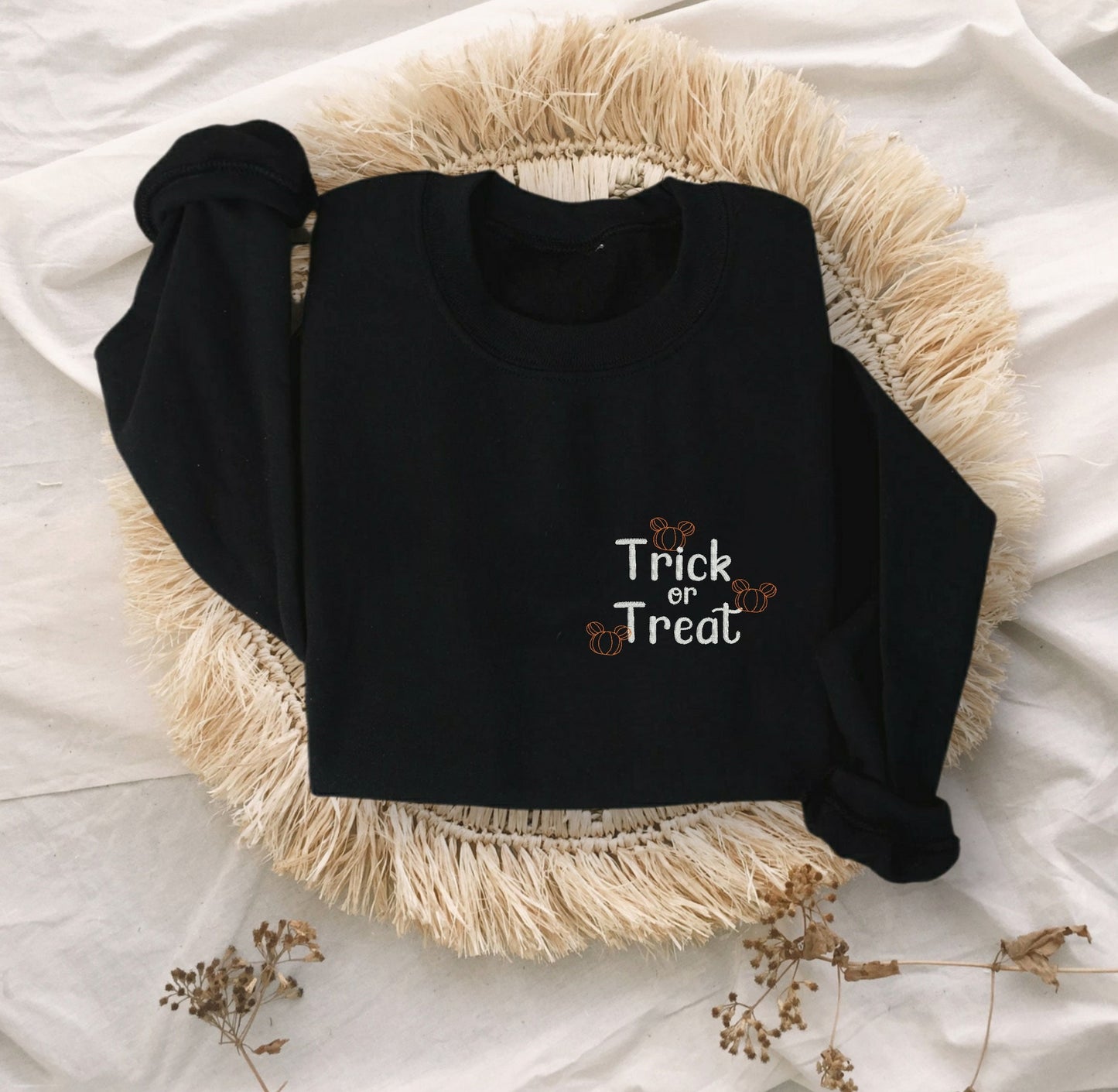 Embroidered Mickey Pumpkin Trick or Treat Crewneck Sweatshirt