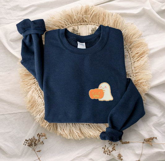 Embroidered Pumpkin Ghost Unisex Crewneck Sweatshirt