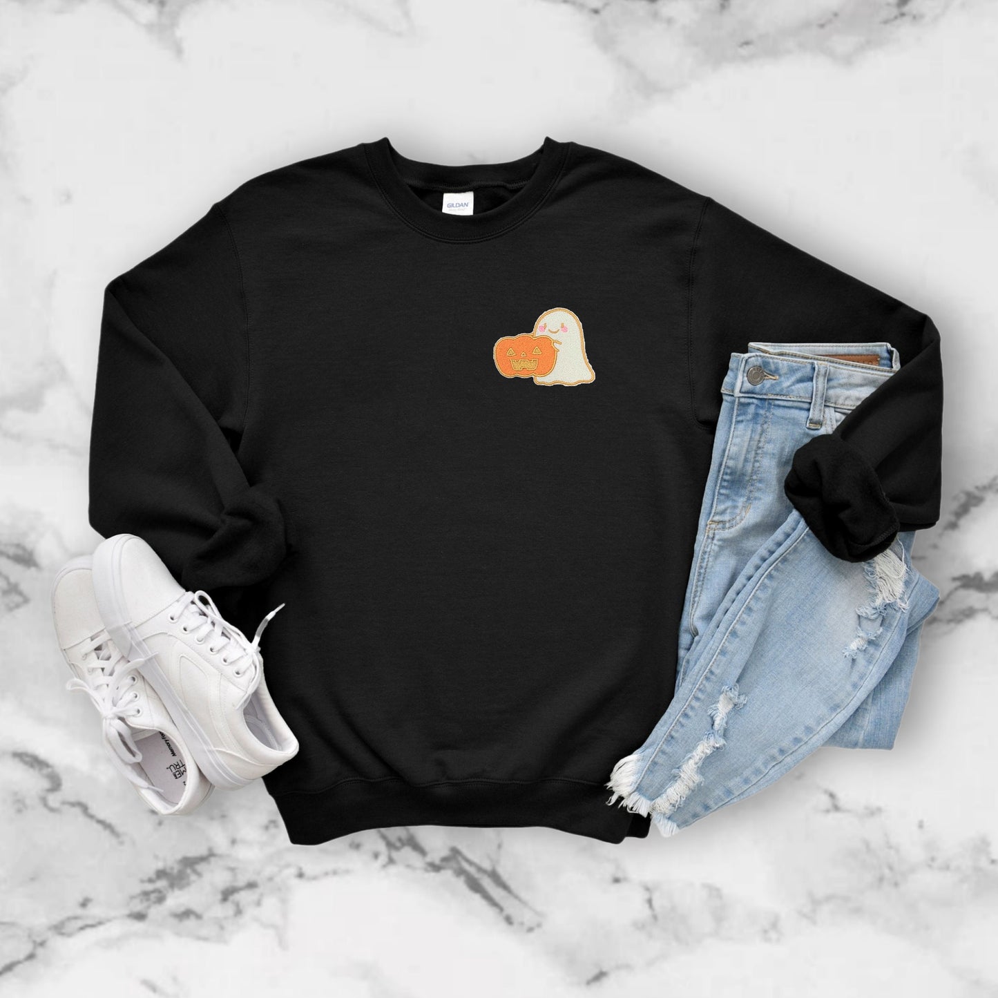 Embroidered Pumpkin Ghost Unisex Crewneck Sweatshirt