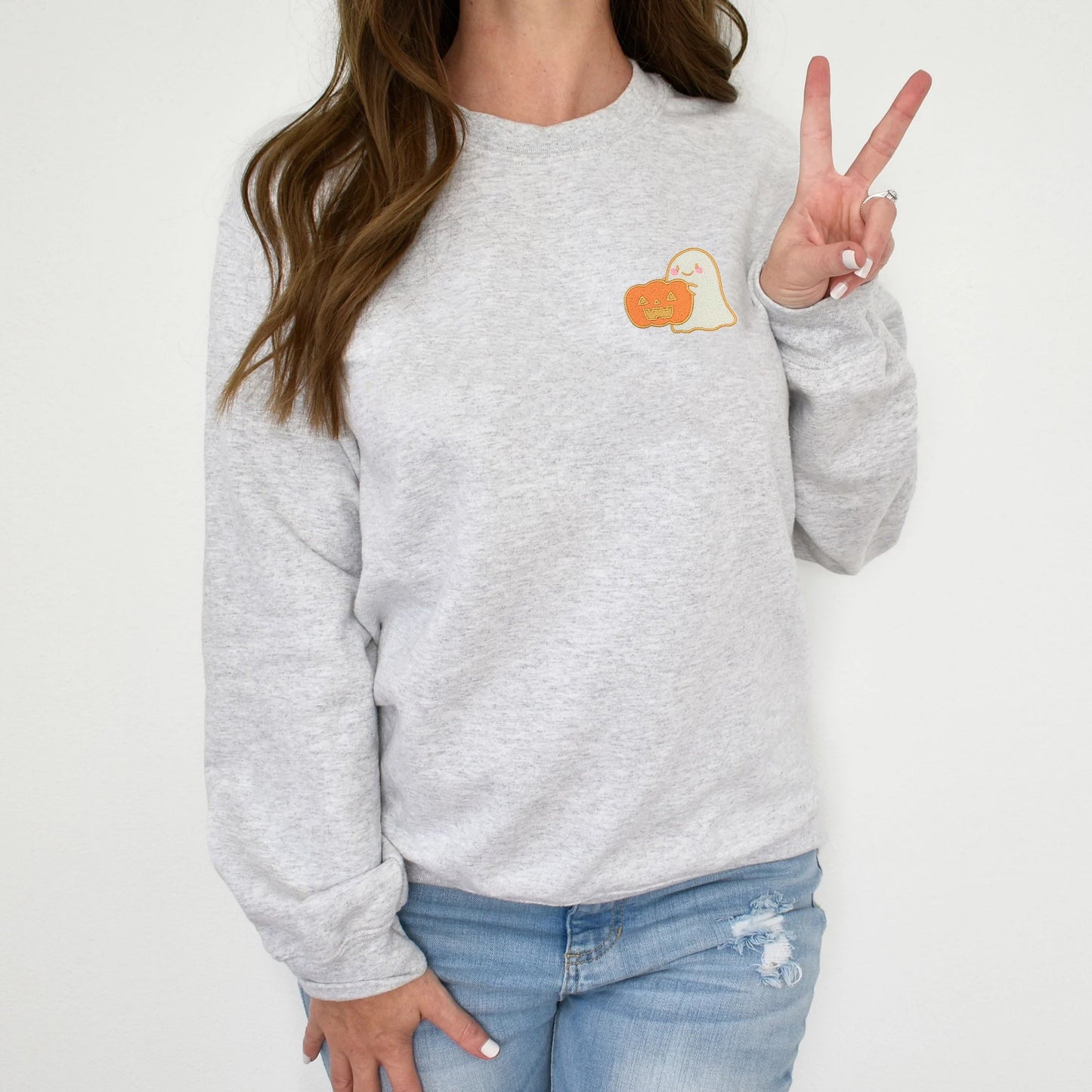 Embroidered Pumpkin Ghost Unisex Crewneck Sweatshirt
