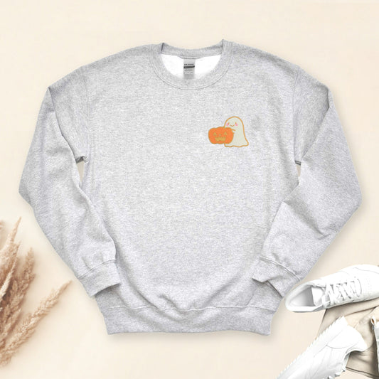 Embroidered Pumpkin Ghost Unisex Crewneck Sweatshirt