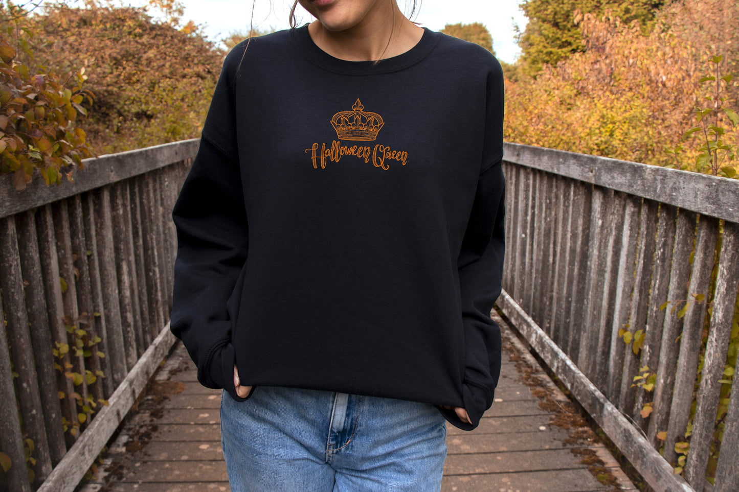 Embroidered Halloween Queen Crewneck Sweatshirt